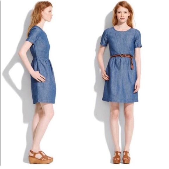 Madewell Dresses & Skirts - Madewell Blue Chambray Song Bird Fit & Flare Short Sleeve Mini Dress Size 4 EUC